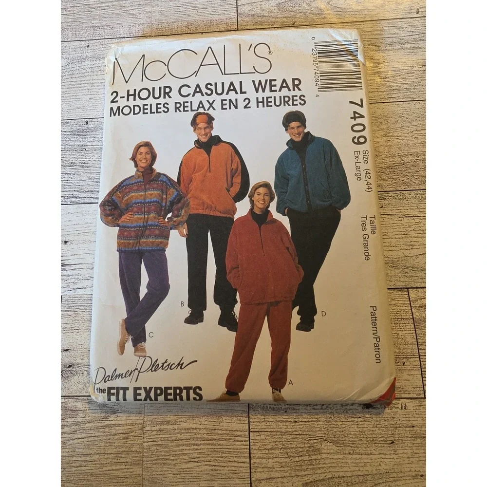 Uncut McCalls 7409 Sewing Pattern Unisex Fleece Jogger Pants 1/4 Zip Jackets XL